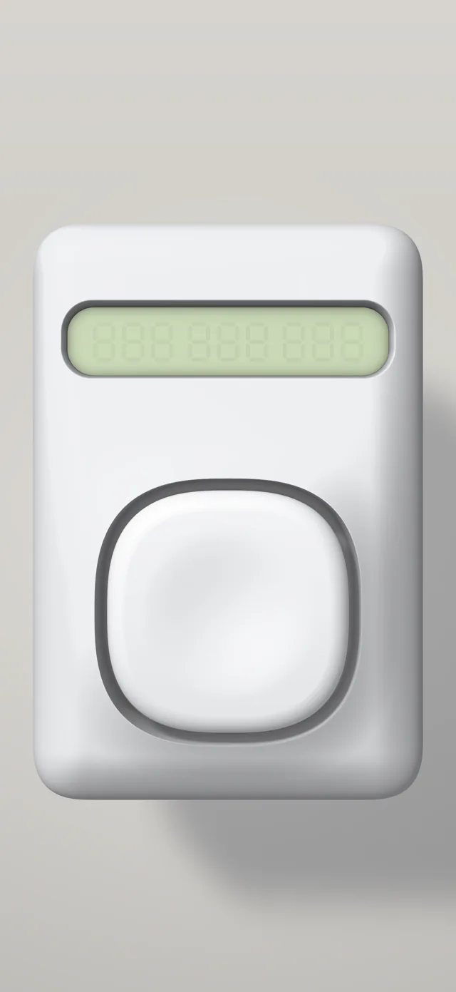 The app on an iPhone: the counter alone on a warm grey backdrop, nothing else on the screen